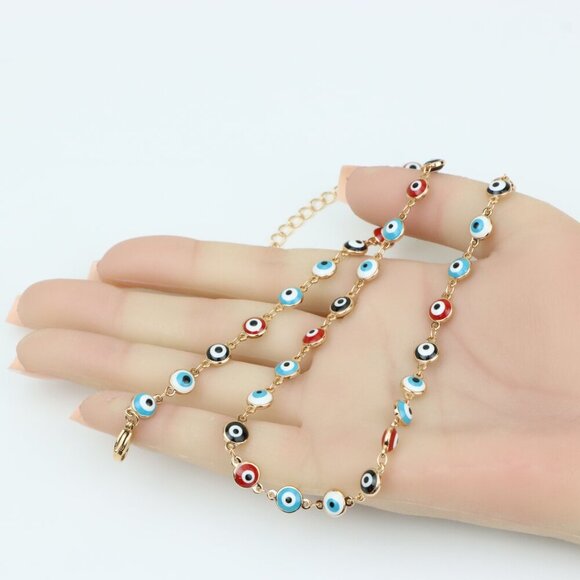 Colorful Evil Eye Necklace in Rose Gold Finish, Adjustable Chain, XPNL0389 - Picture 4 of 12